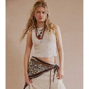 Free People Laney Tank Blouse Cropped Top Floral Mesh Sleeveless Sheer S 279022